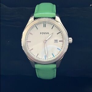 Fossil BQ3269 Classic White Dial Green Fade Leather Band Watch
